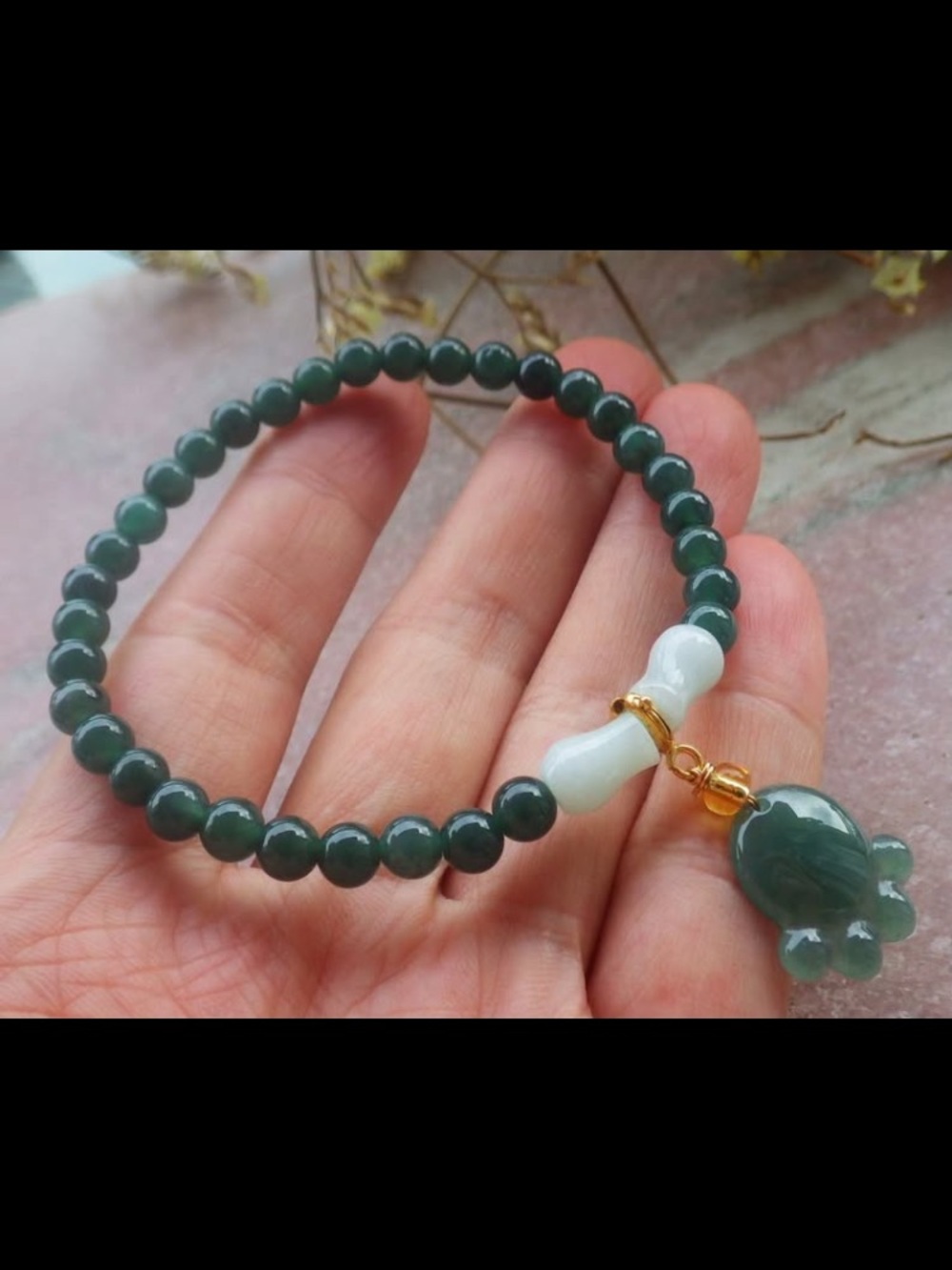 Certificate dark Green white jade jadeite paw bracelet 7inches to 7.5 inches